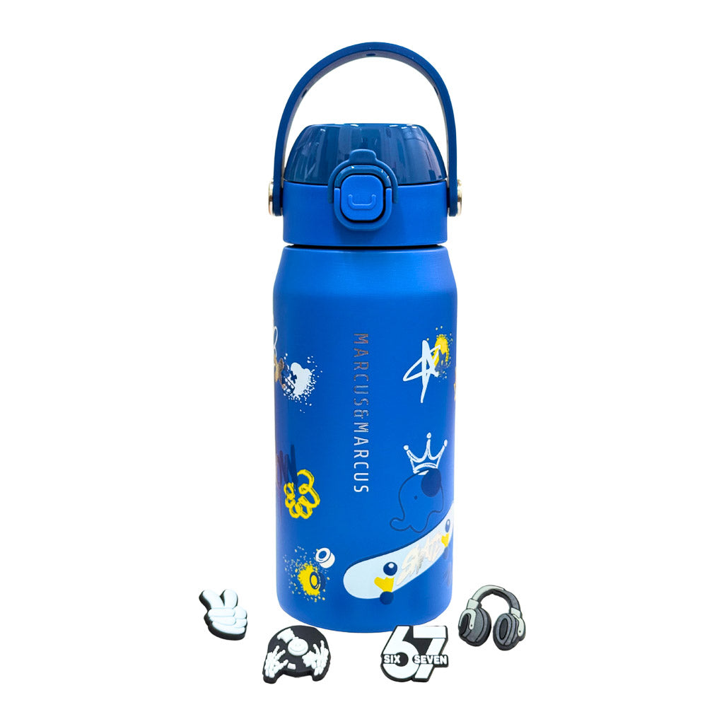 Marcus &amp; Marcus CharmPoP 550ml blue insulated 316 stainless steel water bottle with 4 interchangeable charms